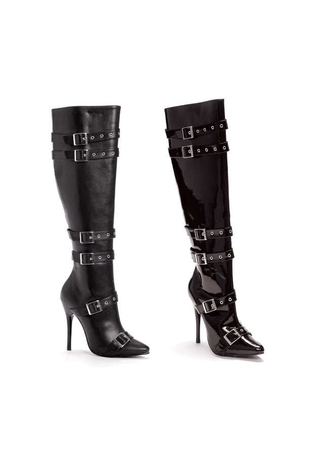 5 Heel Knee High Boots W/Buckles & Inner Zipper.