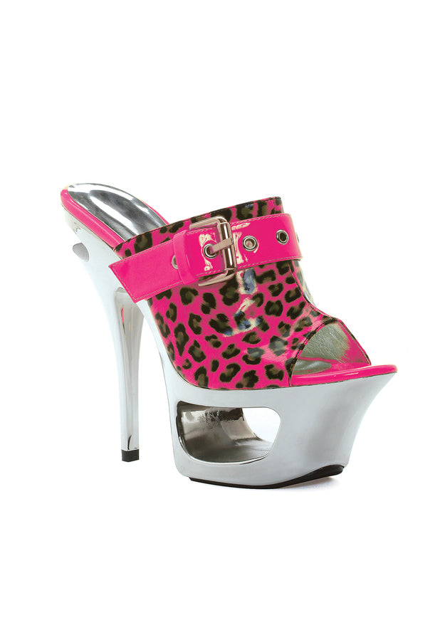 6 cut out platform neon mule with side buckle décor