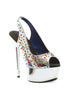 6 Platform Peep Toe W/Multi Colored Rhinestones