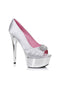 6 Satin Peep Toe Chrome Platform W/RhineStone Buckle