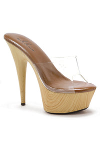 6 Pointed Stiletto Mule W/Wood Bottom.