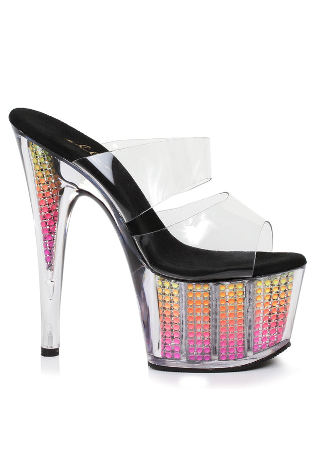 7 Double Clear Straps W/Rhinestone Platform