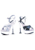 6 Silver Cone Heel Glitter Sandal.