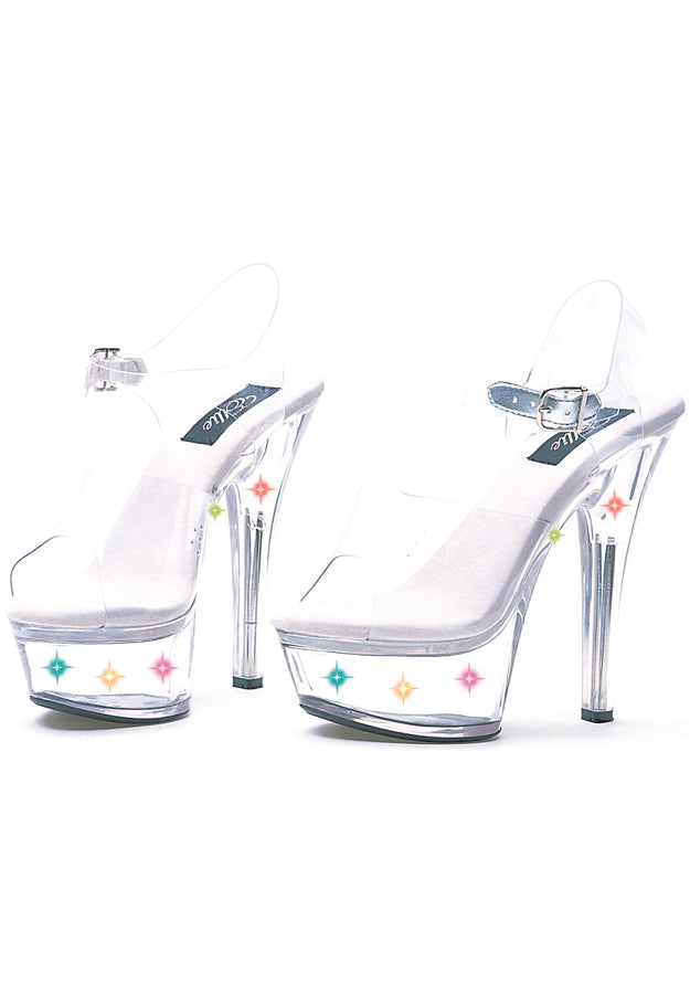 6 Heel Clear Sandal W/ Multicolor Lights.