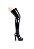 5 Chunky Heel Thigh High Stretch Boots.