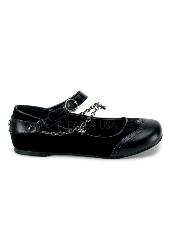 Goth Punk Ballet Flat MJ W/ Wing Tip Skull Charm Chain