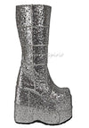 Silver Glitter Platform Patchwork Frankenstein Unisex Boots