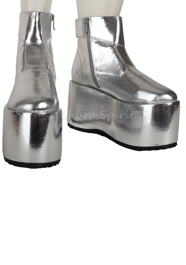 Silver Disco Gogo Festival Party Demon Mens Platform Boots