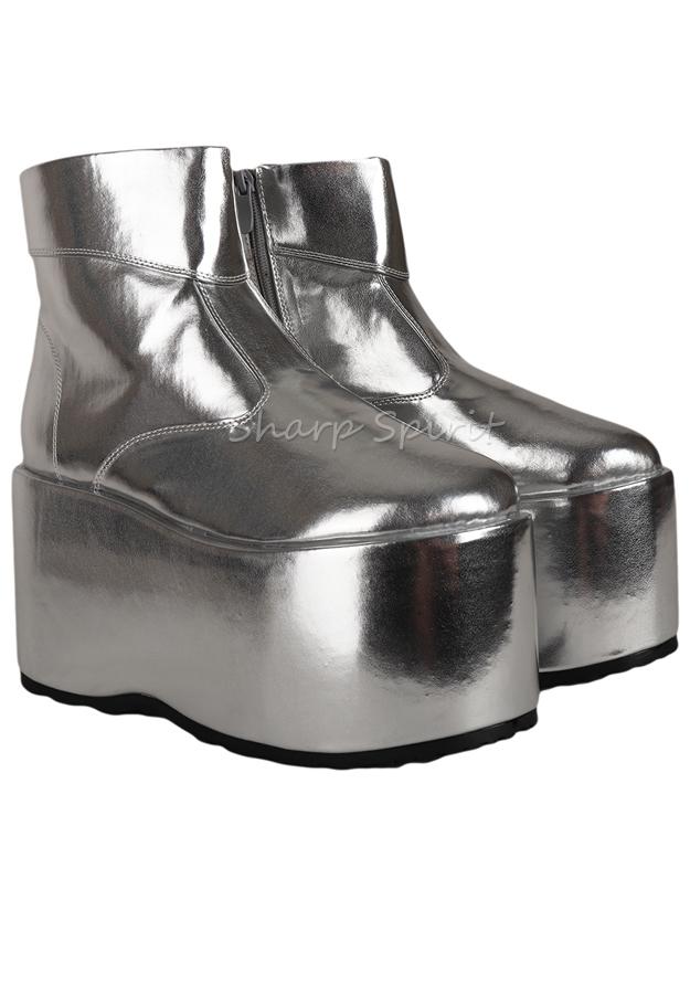 Silver Disco Gogo Festival Party Demon Mens Platform Boots