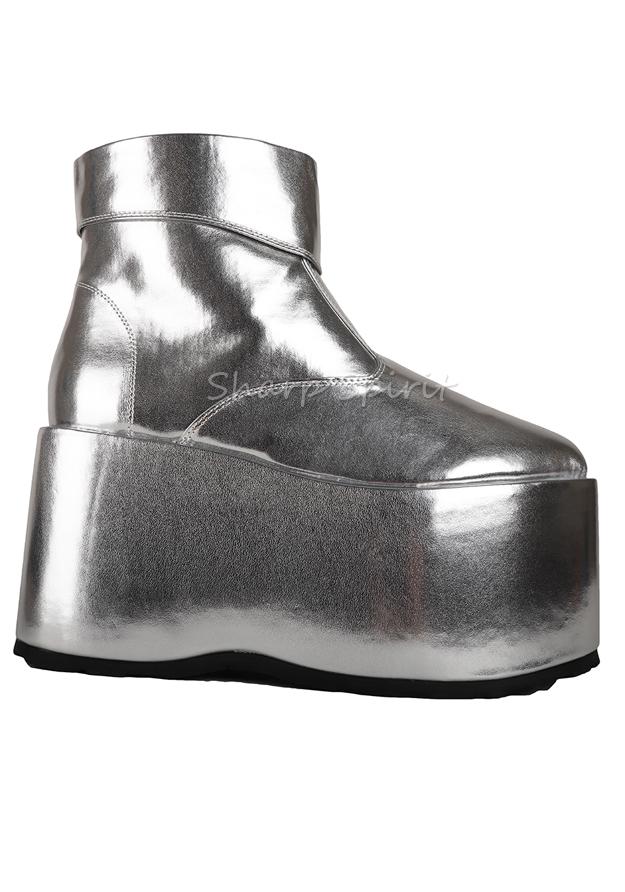 Silver Disco Gogo Festival Party Demon Mens Platform Boots