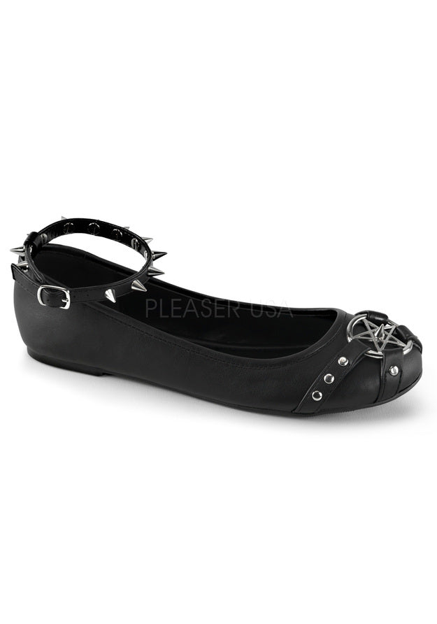 Ankle Strap Flat w/Studded Straps & Pentagram Detail