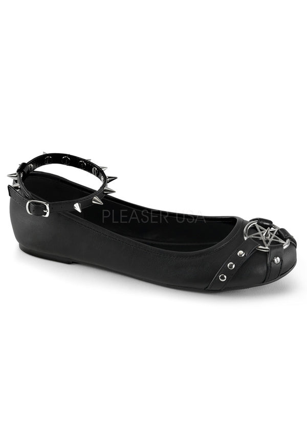 Ankle Strap Flat w/Studded Straps & Pentagram Detail