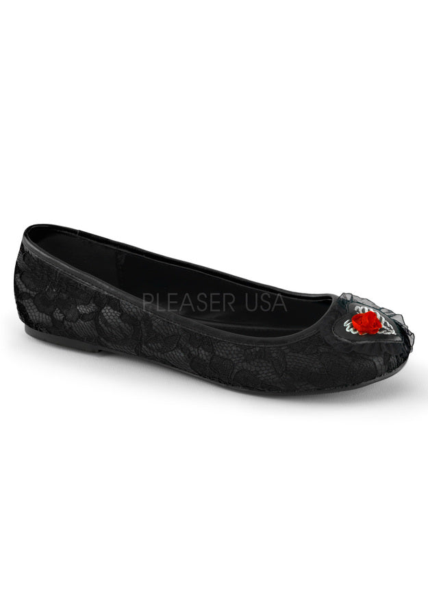 **Mary Jane Lace Flat w/Heart Patch &Skeleton Ribcage Design