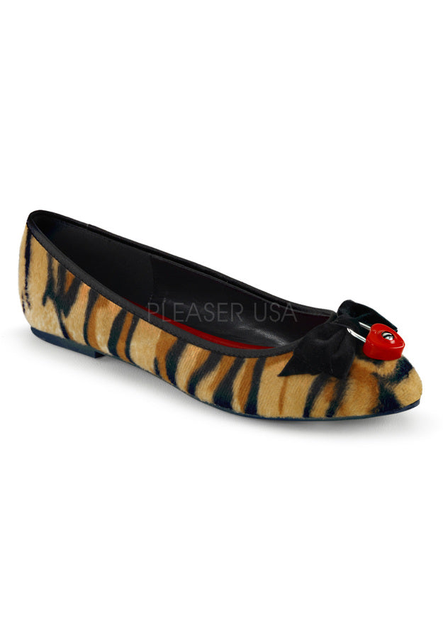 **Tiger Print Flat w/Bow & Padlock Detail