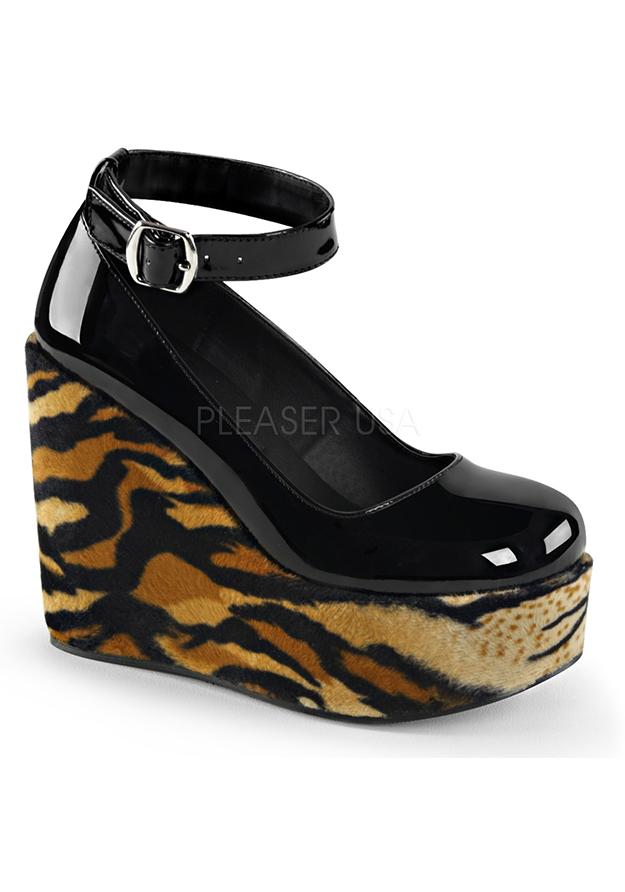Wedge Platform Ankle Strap Tiger Print Shoes