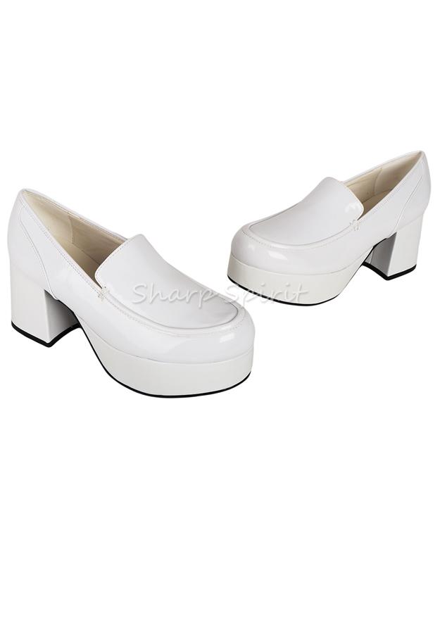 White Patent Tony Manero Disco Platform Mens Shoes