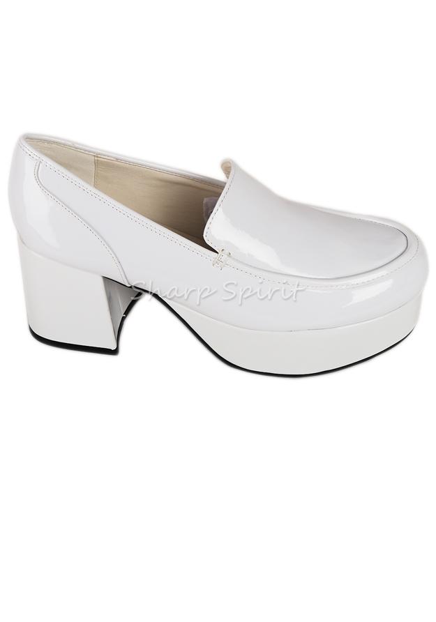 White Patent Tony Manero Disco Platform Mens Shoes